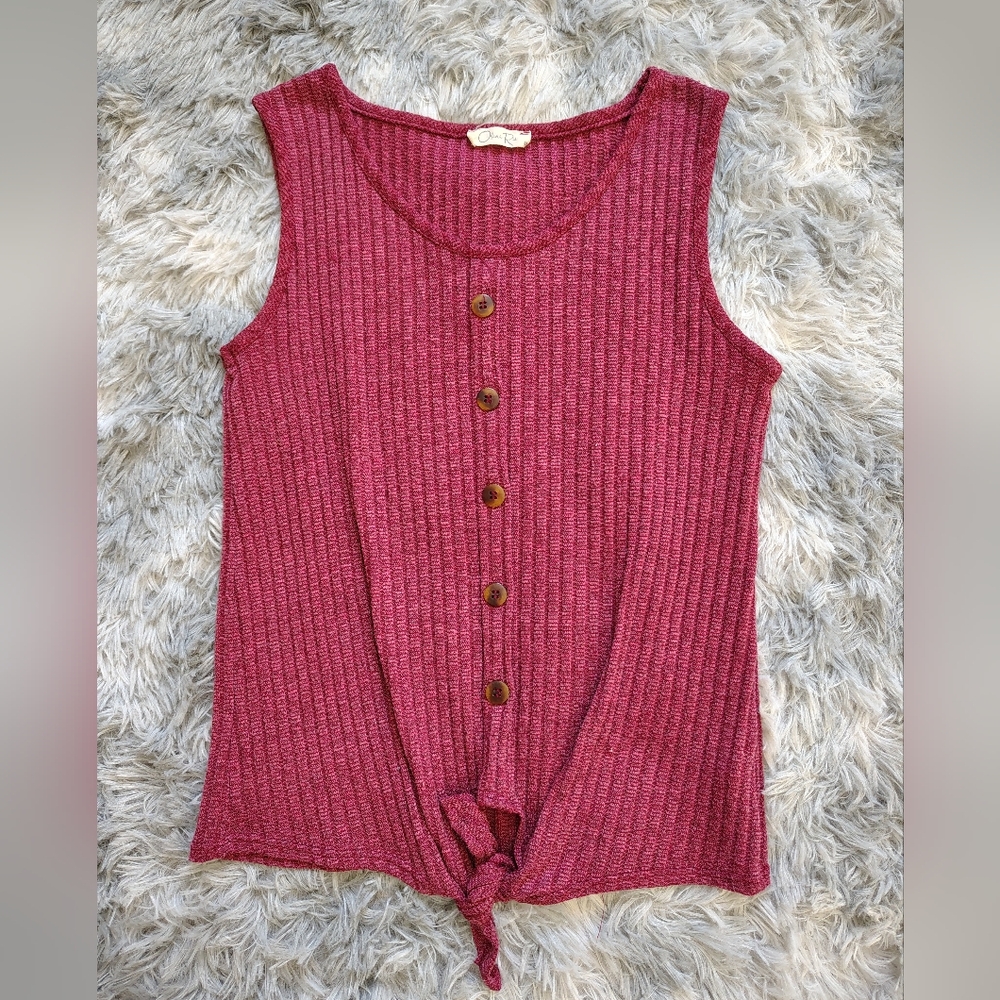 *Like New* Olivia Rae Women's Small Burgundy Ribbed Tank Top With Tie Front